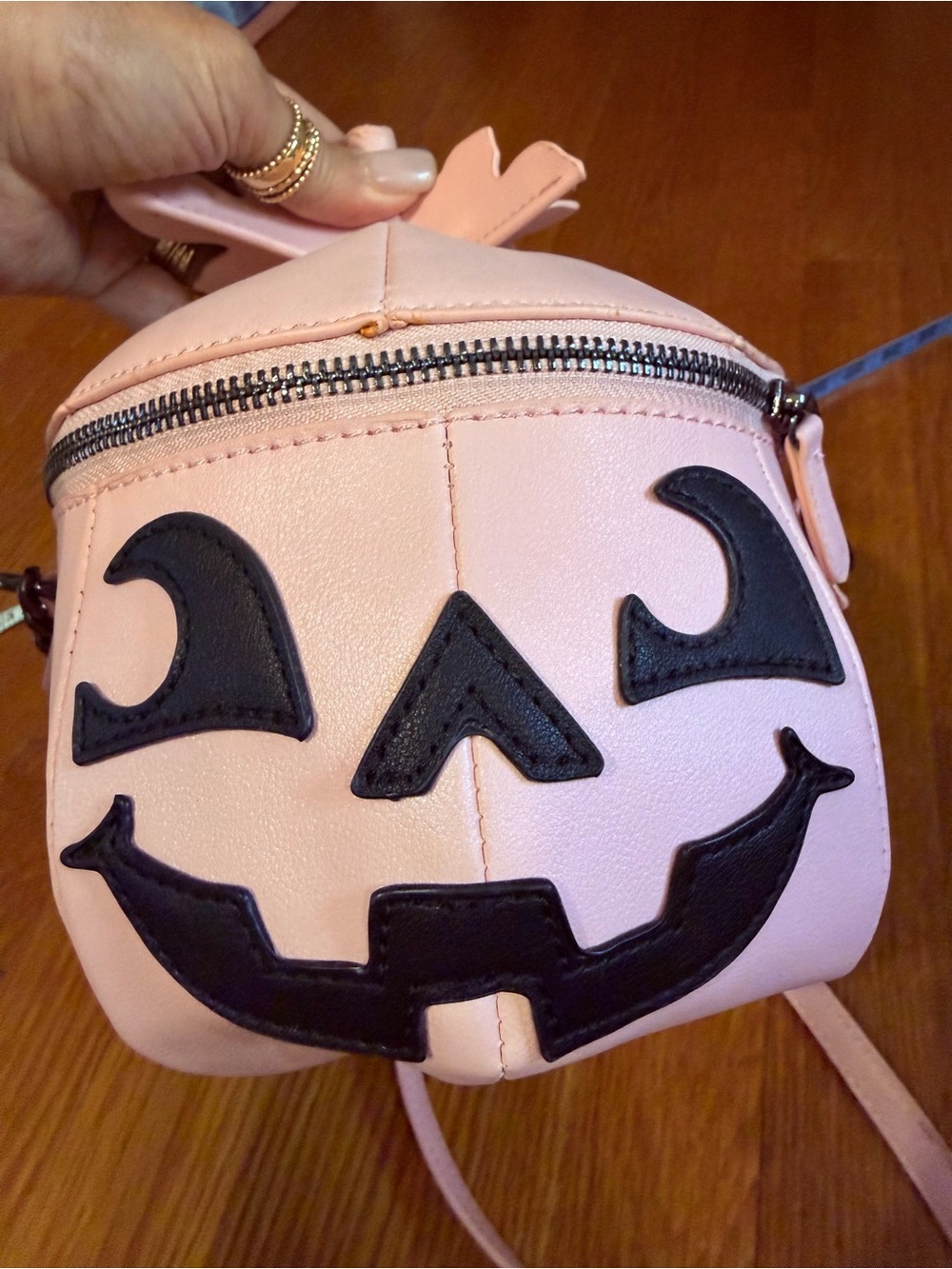 Adorable Pastel Pink Pumpkin Face Crossbody / Shoulder Bag Playful Women's Purse